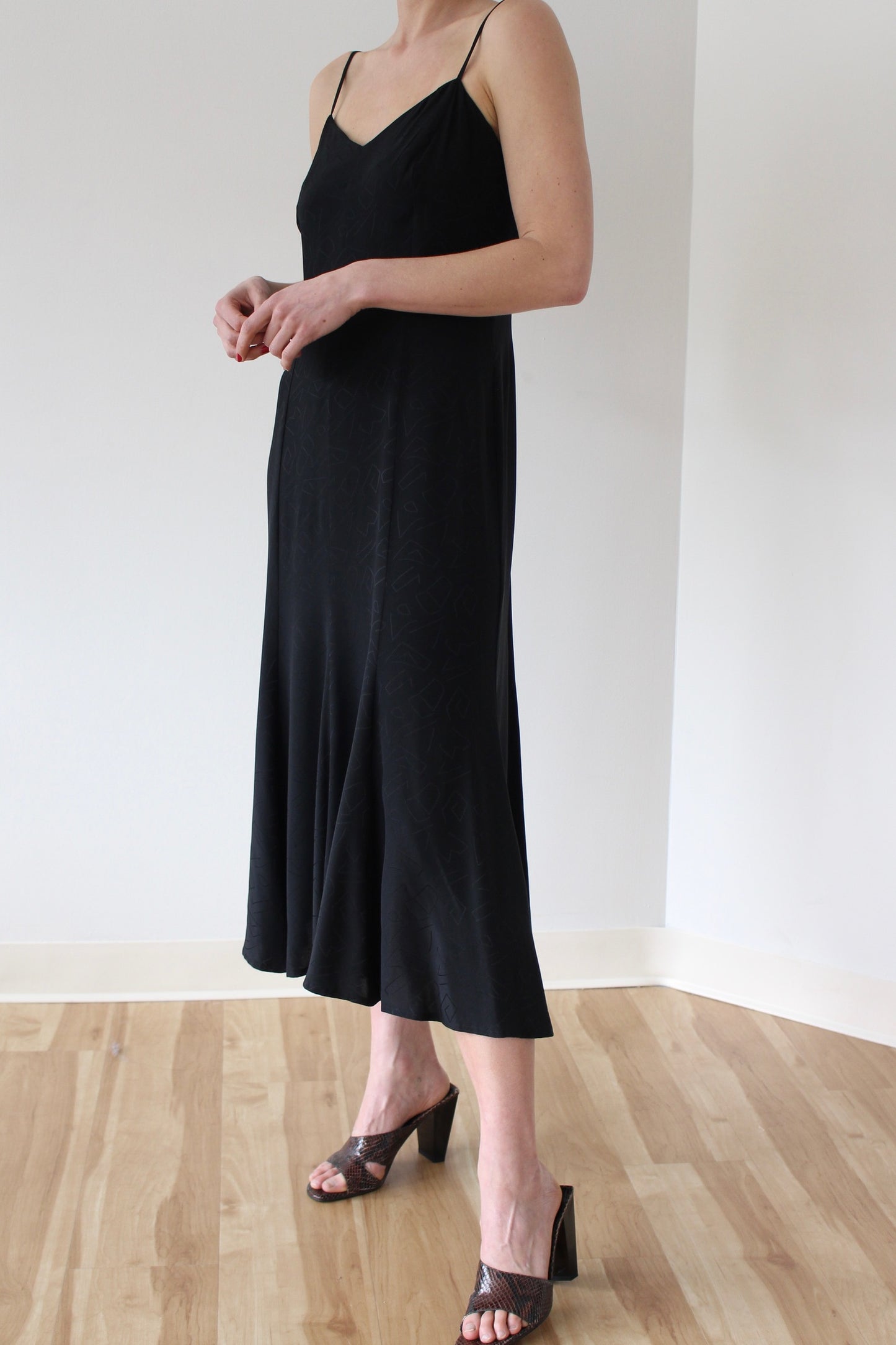 Vintage Jet Black Silk Slip Dress