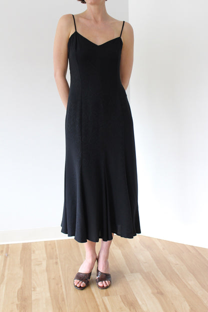 Vintage Jet Black Silk Slip Dress