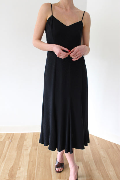 Vintage Jet Black Silk Slip Dress