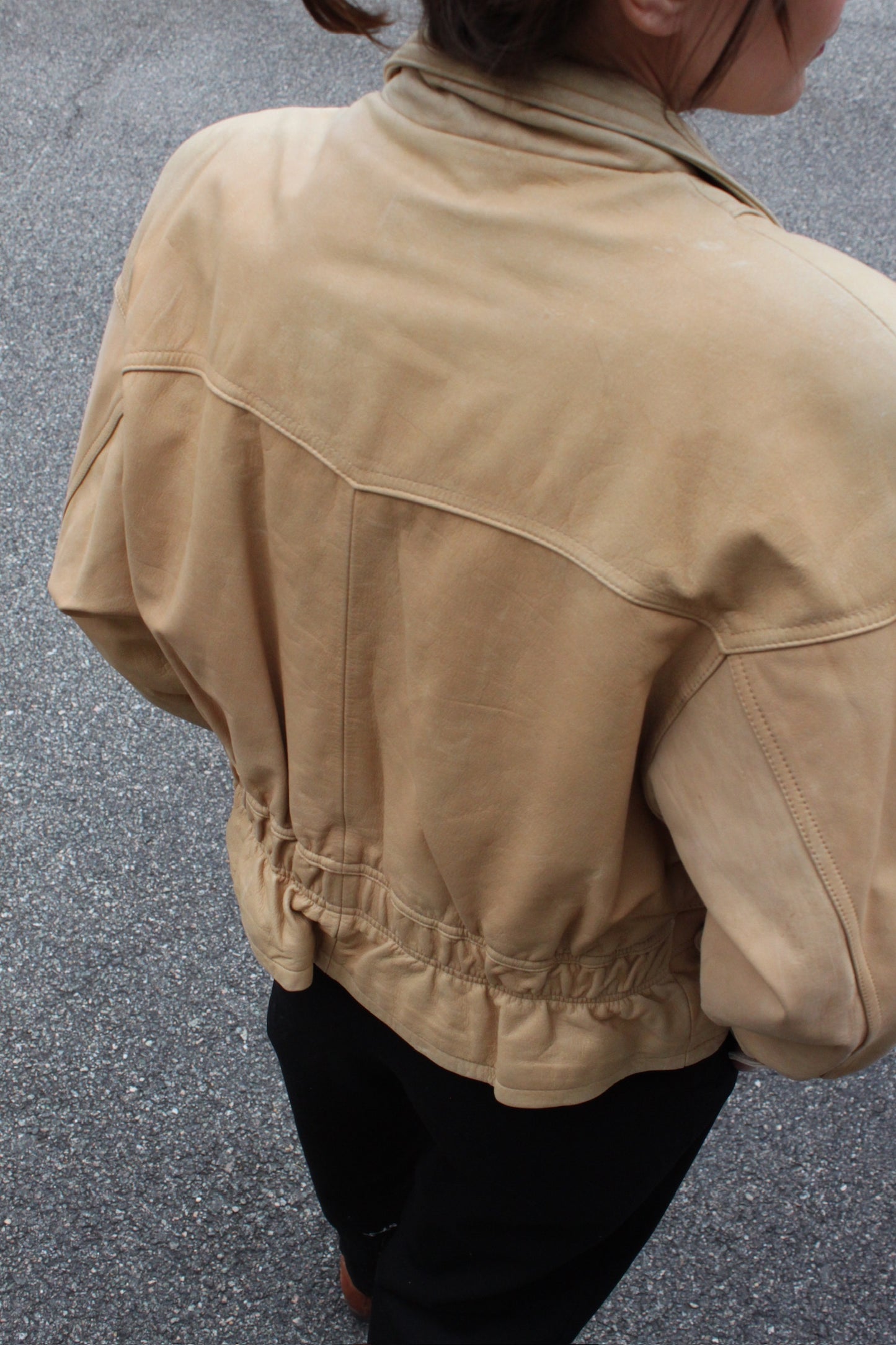 Vintage Sand Leather Bomber Jacket