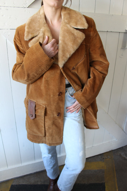 Stunning Vintage Corduroy & Faux Fur Coat