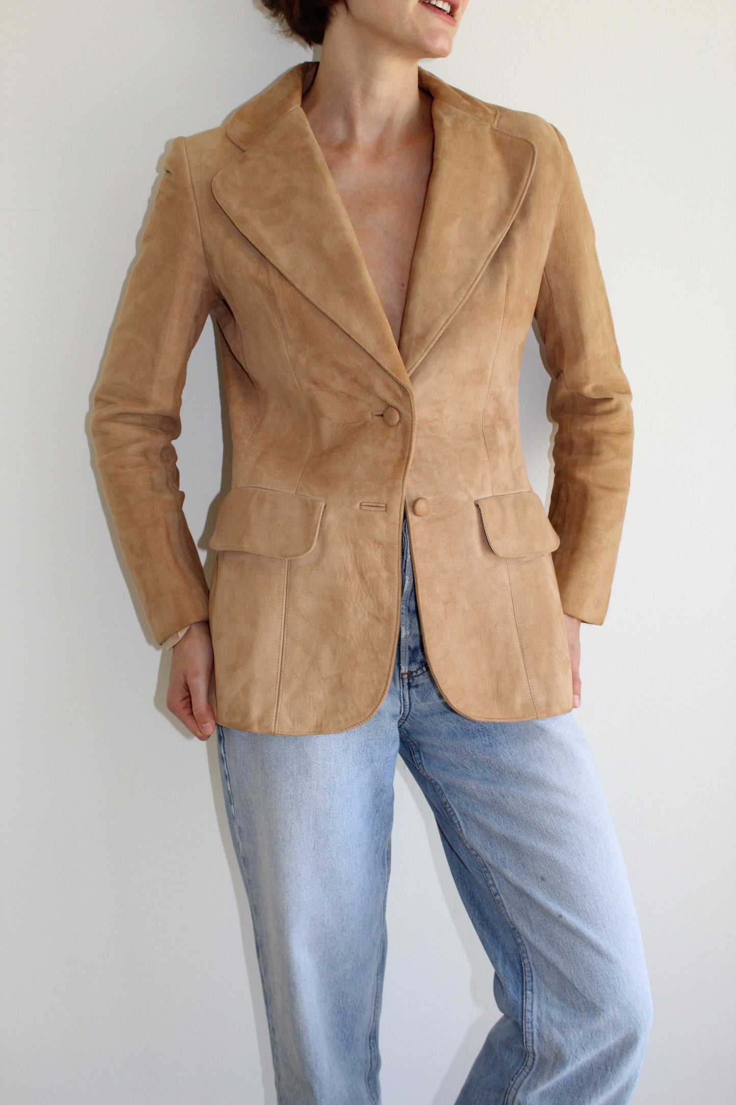 Gorgeous Vintage Camel Suede Blazer Jacket