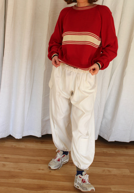 Vintage Cherry & Cream Striped Cotton Knit