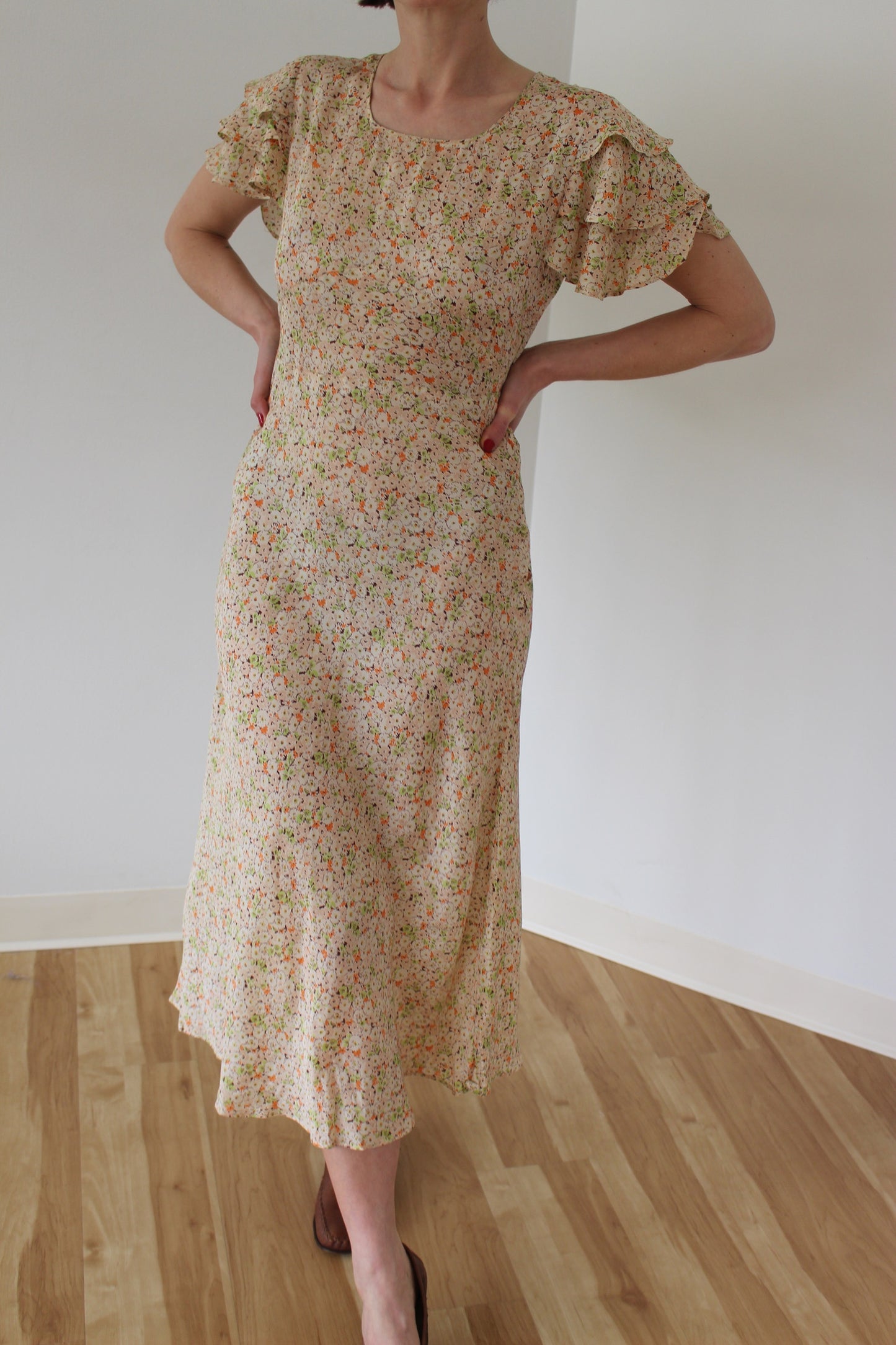 Incredible Vintage Handmade Floral Silk Dress