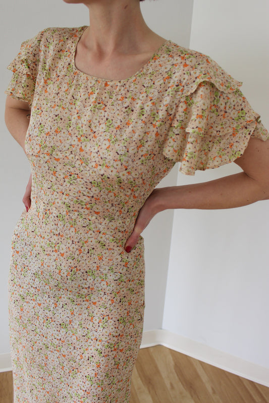 Incredible Vintage Handmade Floral Silk Dress