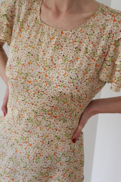 Incredible Vintage Handmade Floral Silk Dress