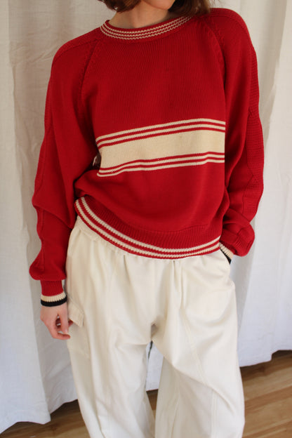 Vintage Cherry & Cream Striped Cotton Knit