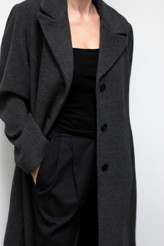 Elegant Vintage Charcoal Merino Wool Coat