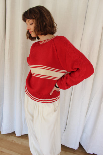 Vintage Cherry & Cream Striped Cotton Knit