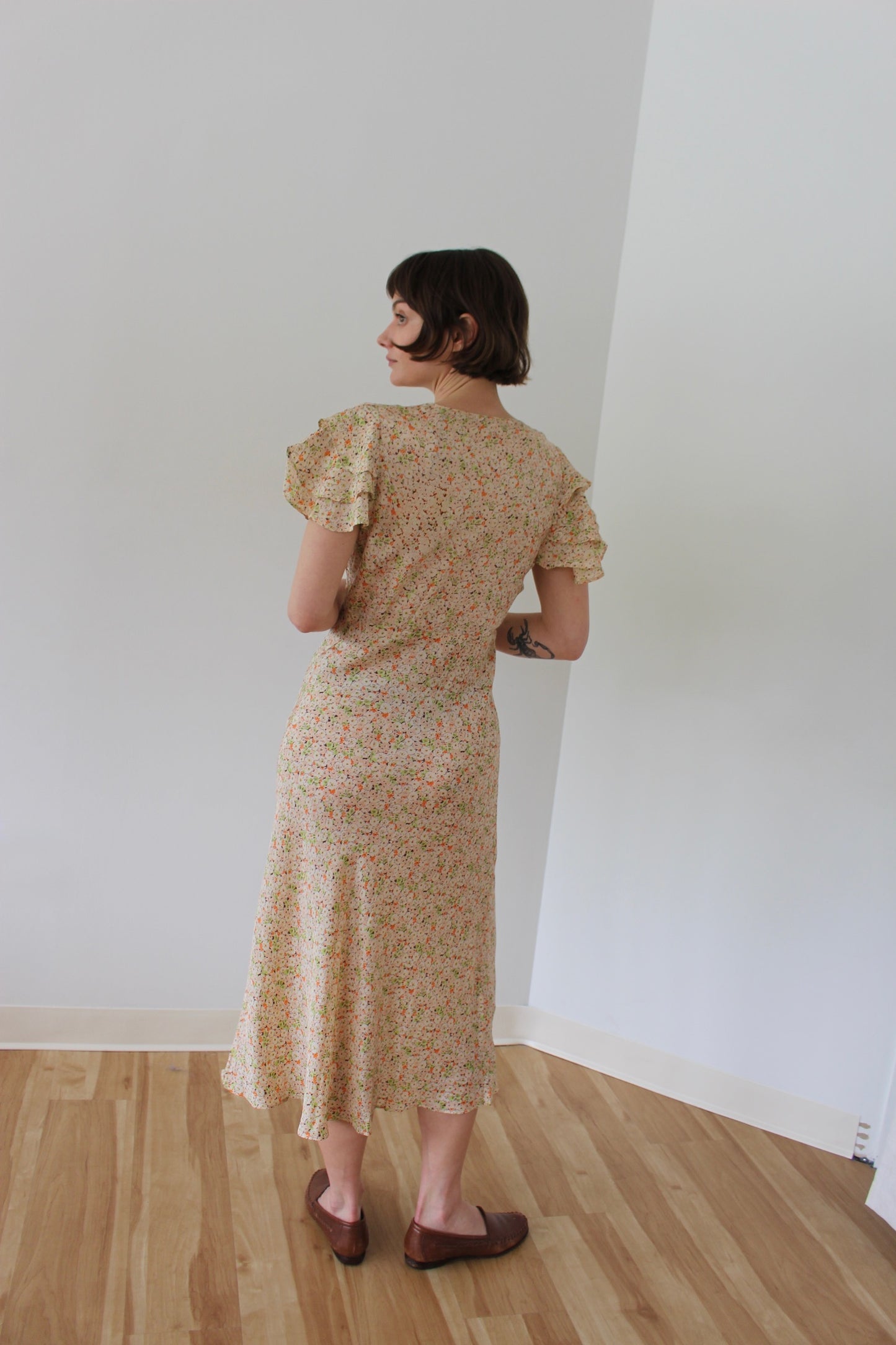 Incredible Vintage Handmade Floral Silk Dress