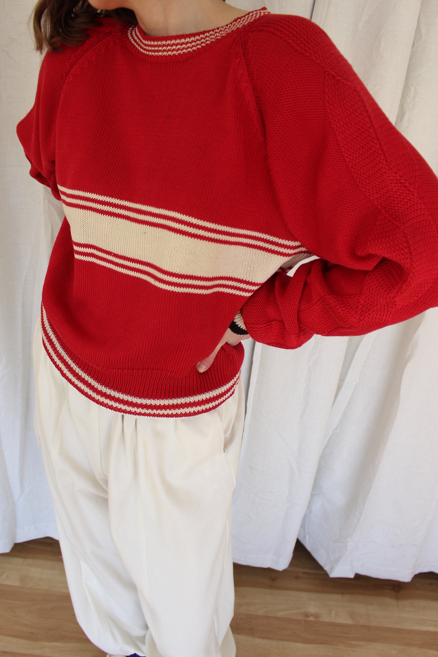 Vintage Cherry & Cream Striped Cotton Knit