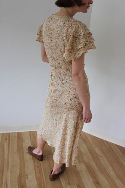 Incredible Vintage Handmade Floral Silk Dress