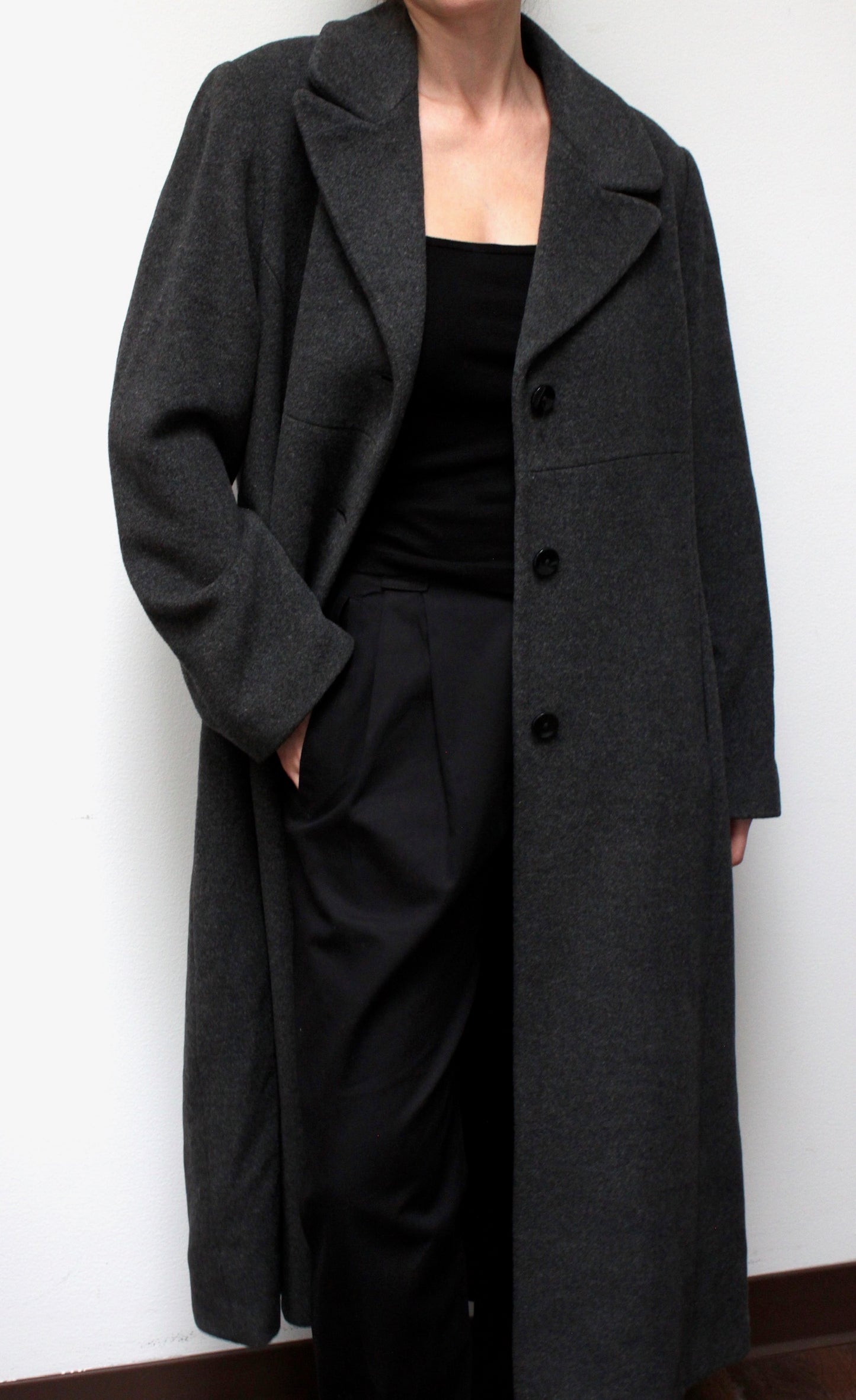 Elegant Vintage Charcoal Merino Wool Coat