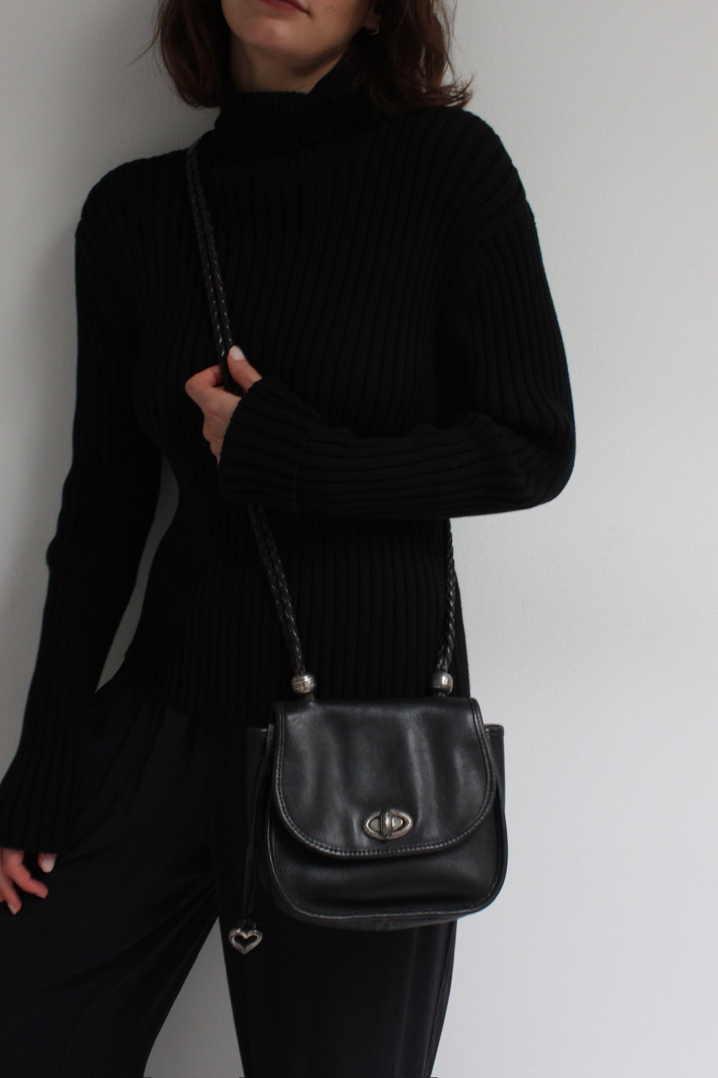 Sweet Vintage Faded Black Leather Shoulder Bag