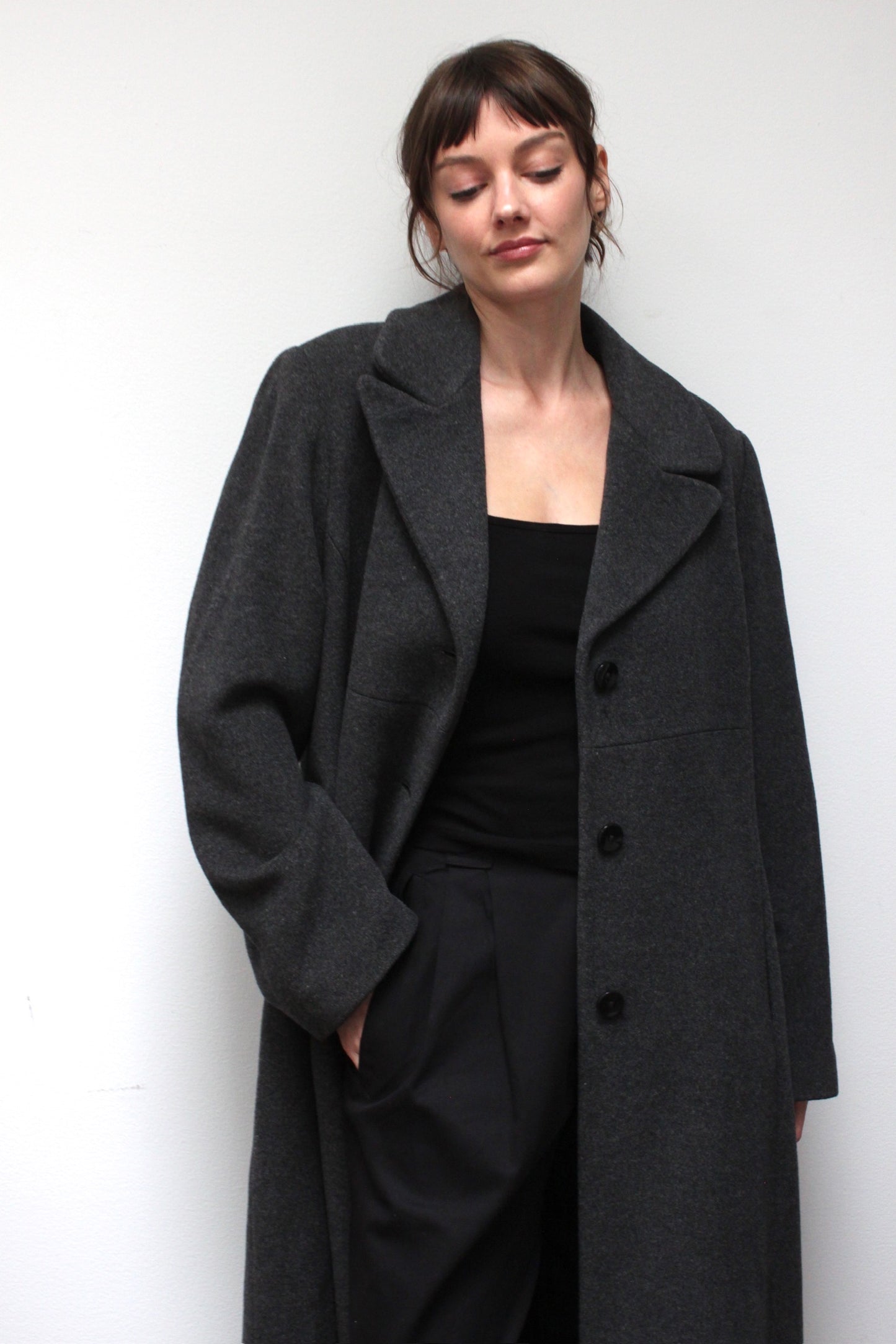 Elegant Vintage Charcoal Merino Wool Coat