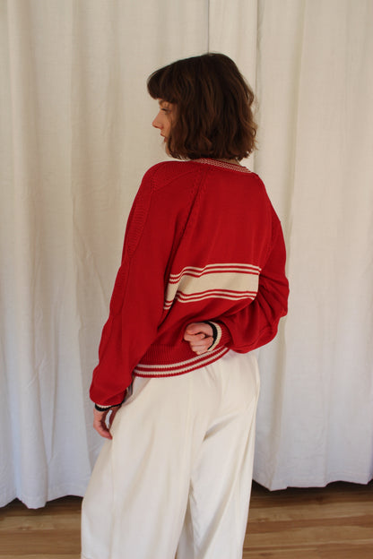 Vintage Cherry & Cream Striped Cotton Knit