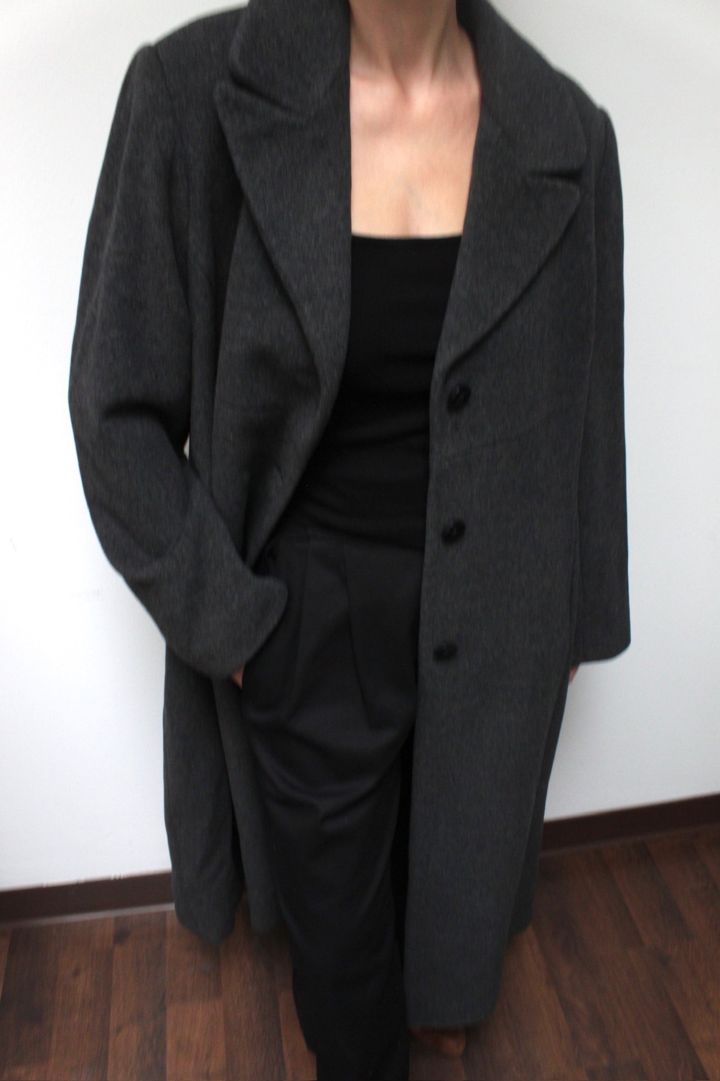 Elegant Vintage Charcoal Merino Wool Coat