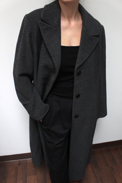 Elegant Vintage Charcoal Merino Wool Coat