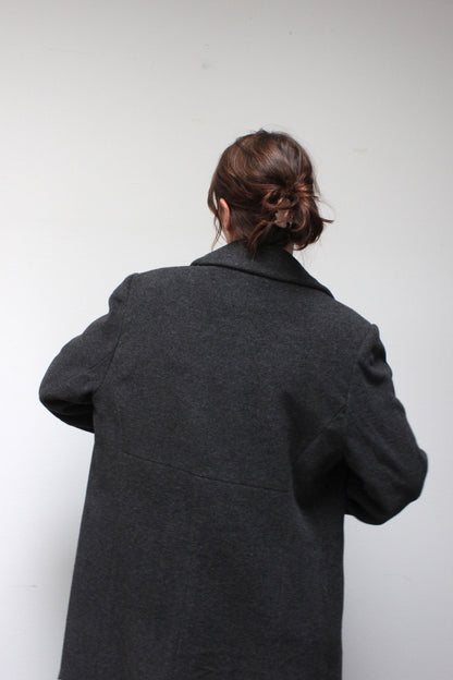 Elegant Vintage Charcoal Merino Wool Coat