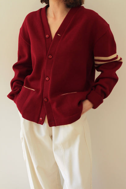 Vintage Burgundy Wool Varsity Cardigan