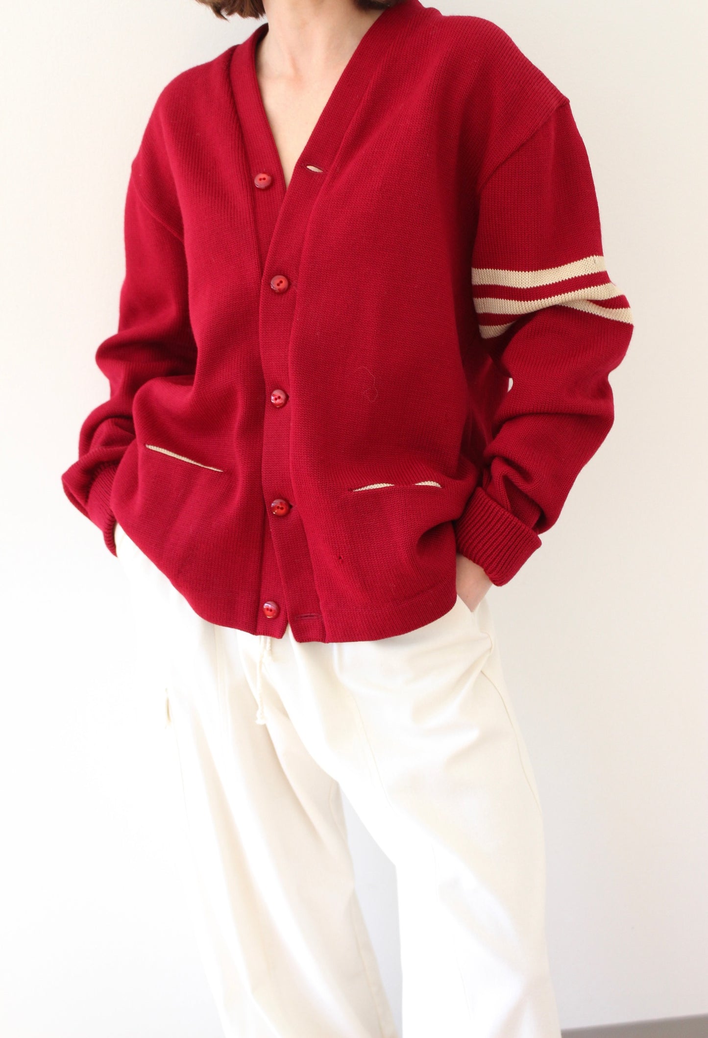 Vintage Burgundy Wool Varsity Cardigan