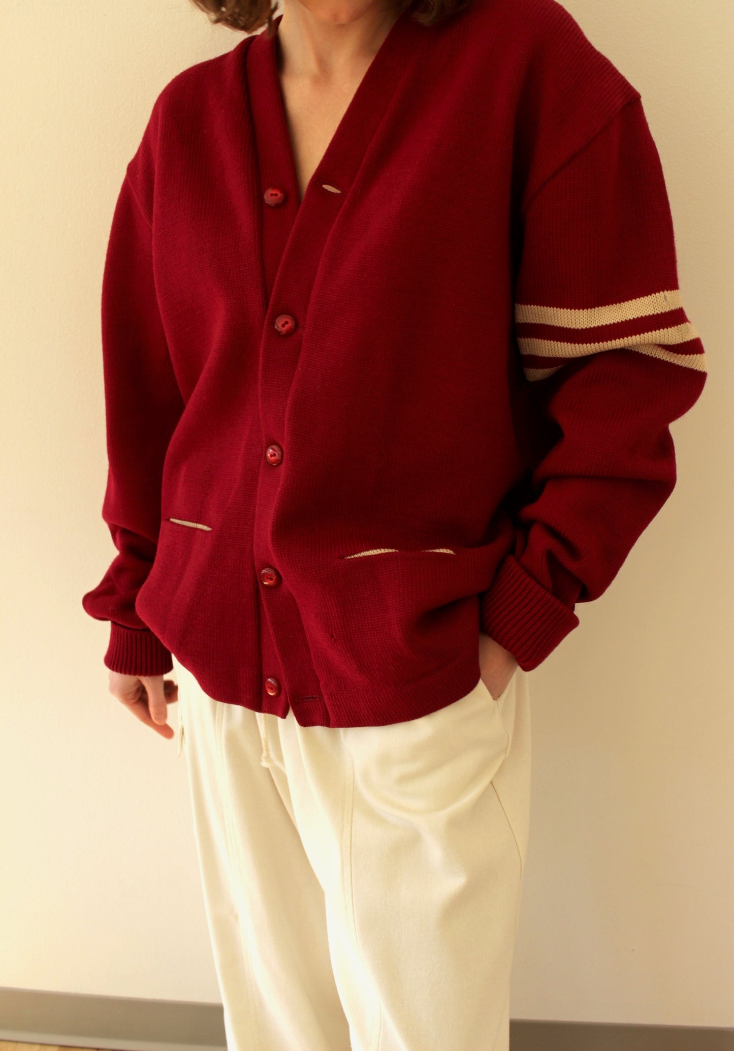 Vintage Burgundy Wool Varsity Cardigan