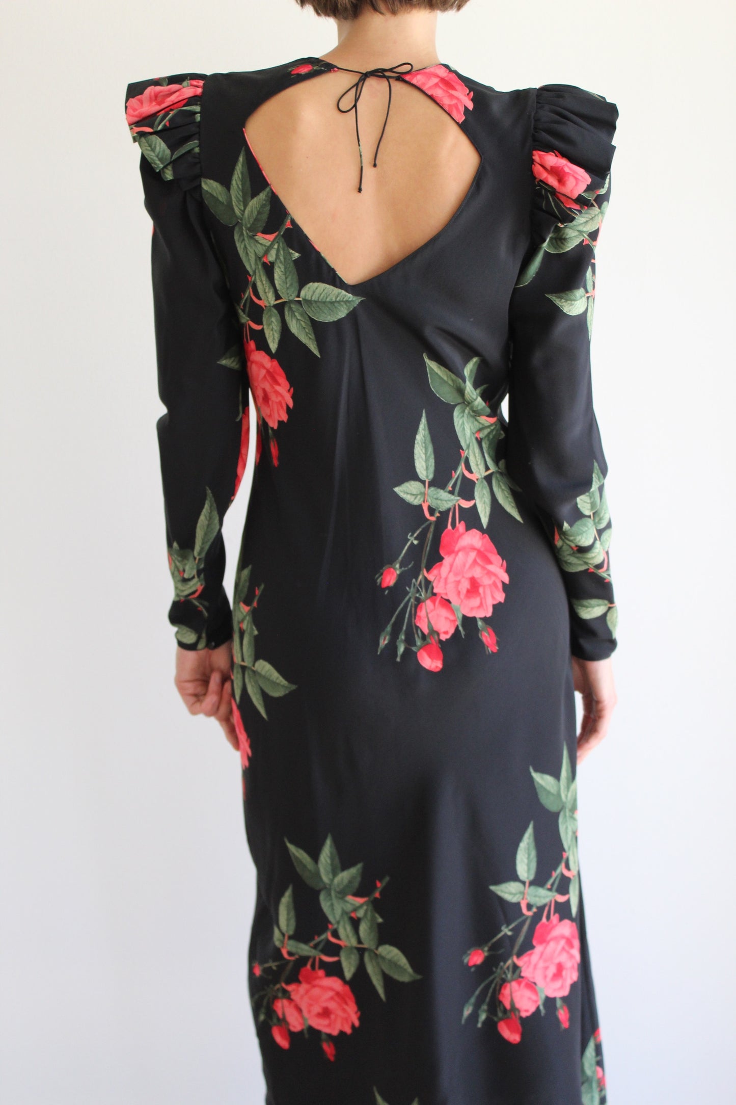 Elegant Vintage Rose Printed Silk Dress