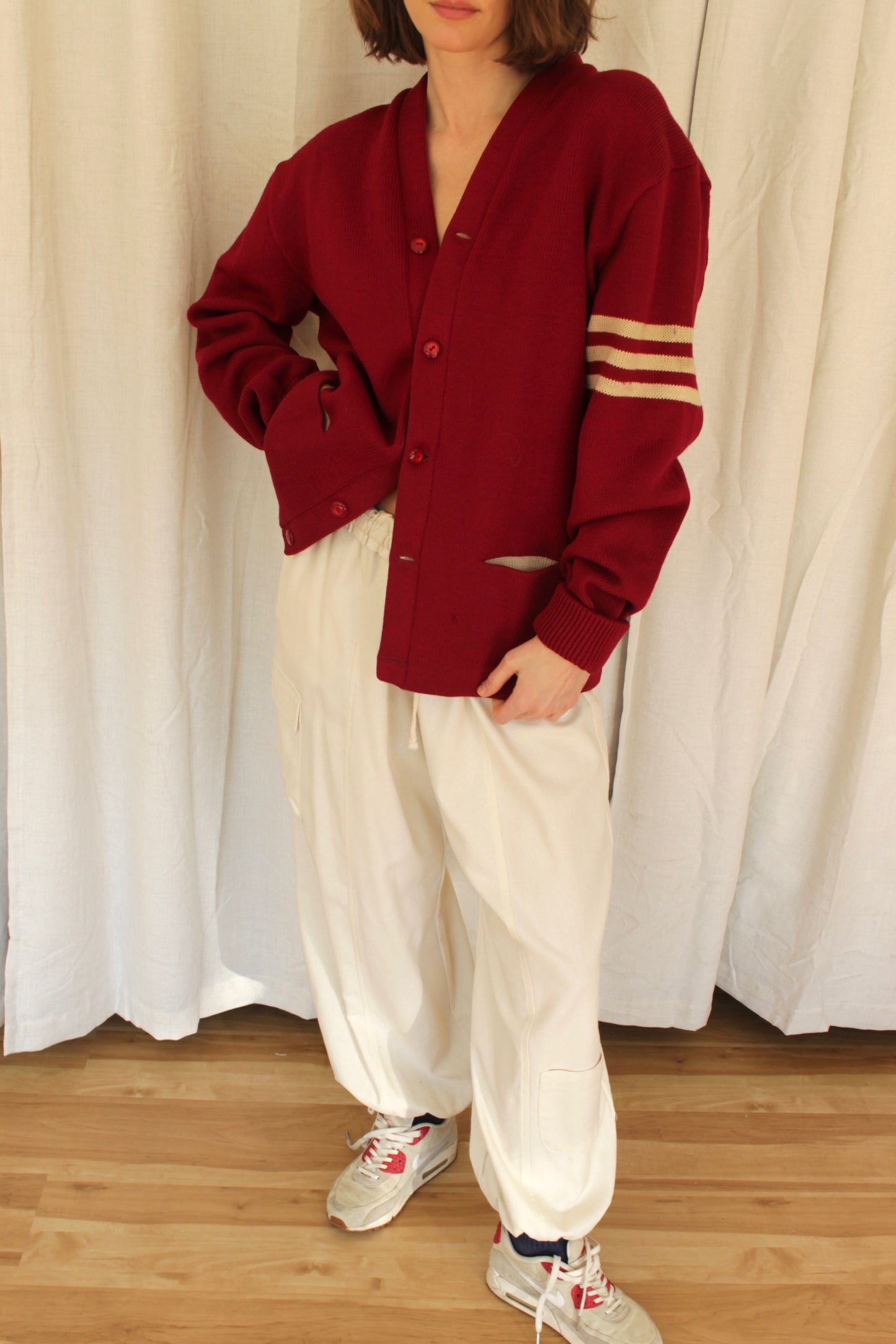 Vintage Burgundy Wool Varsity Cardigan
