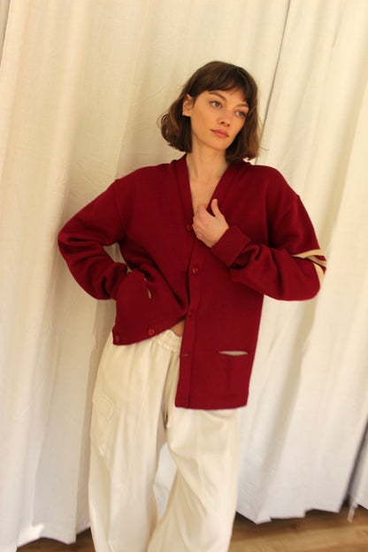 Vintage Burgundy Wool Varsity Cardigan