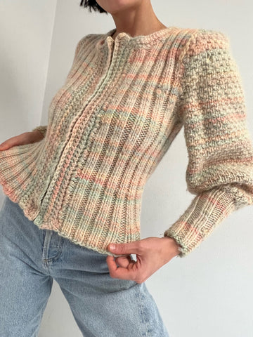 Incredible Vintage Chunky Pastel Mutton Sleeve Cardigan