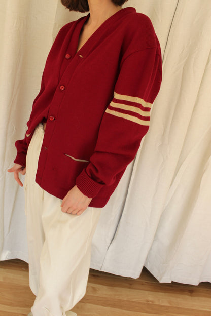 Vintage Burgundy Wool Varsity Cardigan