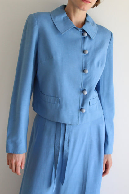 Incredible Vintage 1960s Harrods Sky Blue Woven Skirt Set