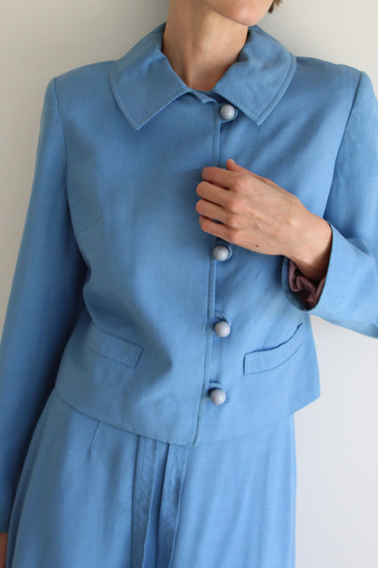 Incredible Vintage 1960s Harrods Sky Blue Woven Skirt Set