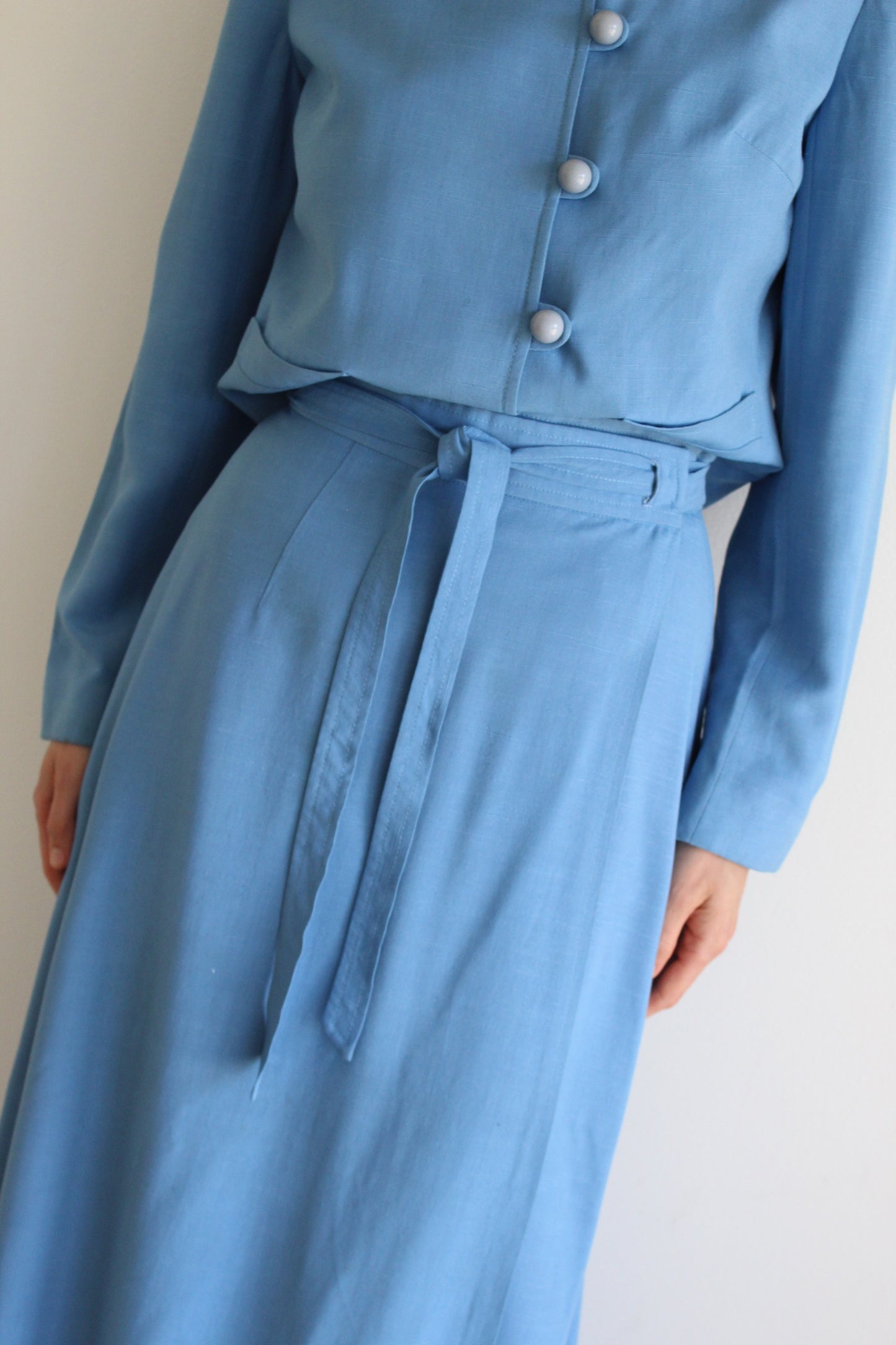 Incredible Vintage 1960s Harrods Sky Blue Woven Skirt Set