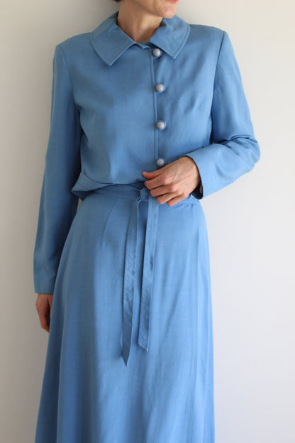 Incredible Vintage 1960s Harrods Sky Blue Woven Skirt Set