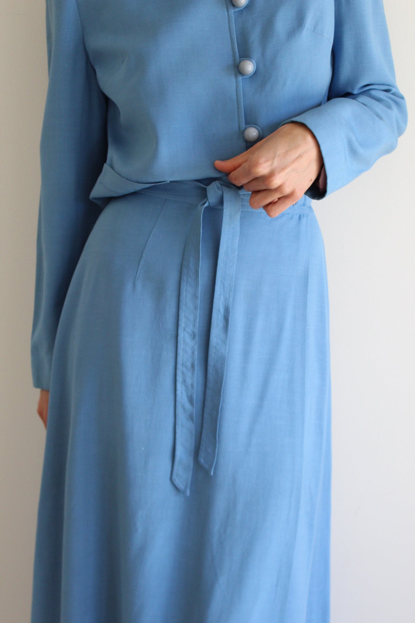 Incredible Vintage 1960s Harrods Sky Blue Woven Skirt Set