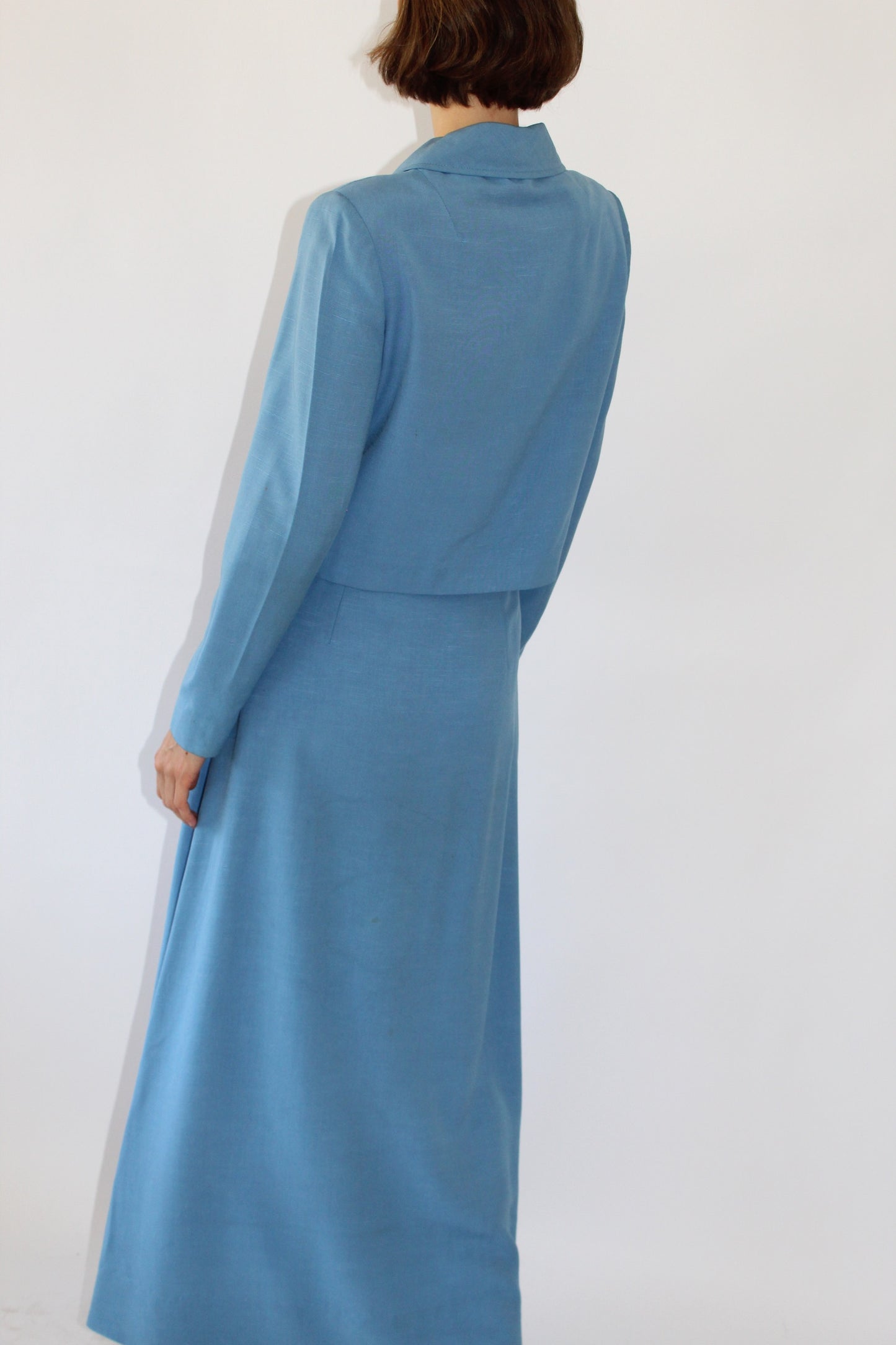 Incredible Vintage 1960s Harrods Sky Blue Woven Skirt Set
