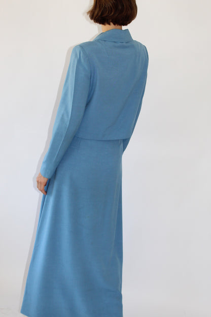 Incredible Vintage 1960s Harrods Sky Blue Woven Skirt Set