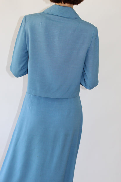 Incredible Vintage 1960s Harrods Sky Blue Woven Skirt Set