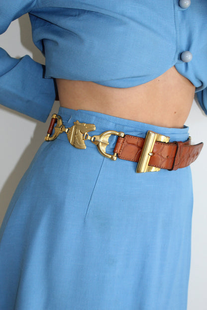 Incredible Vintage Horsebit & Horse Accented Leather Belt