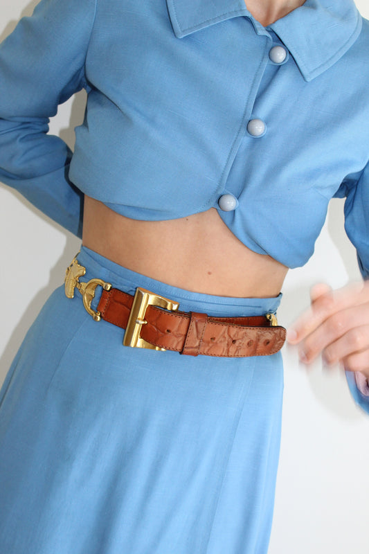 Incredible Vintage Horsebit & Horse Accented Leather Belt