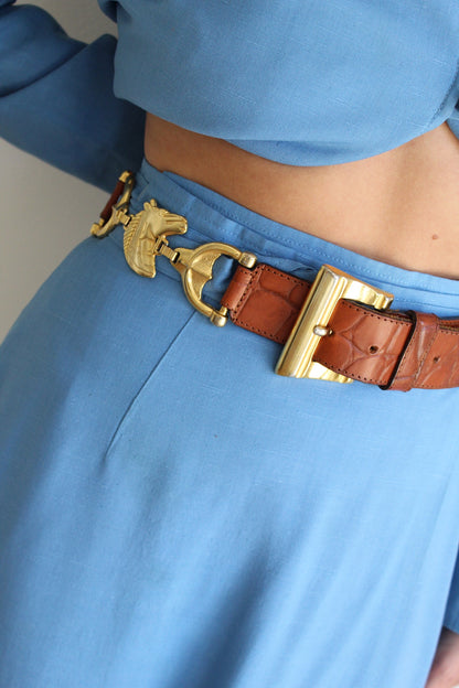 Incredible Vintage Horsebit & Horse Accented Leather Belt