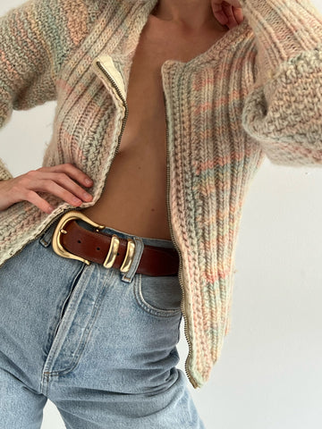 Incredible Vintage Chunky Pastel Mutton Sleeve Cardigan
