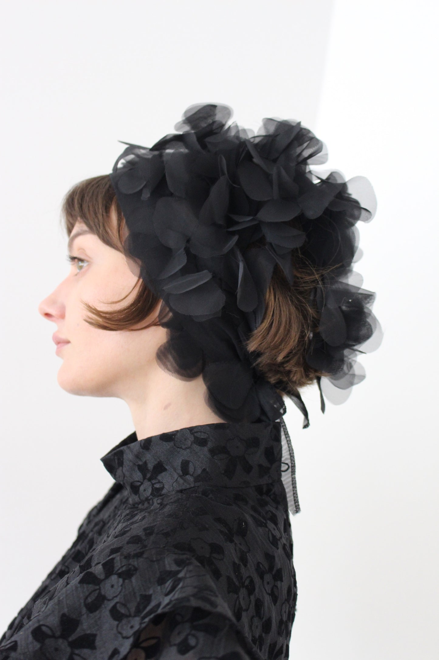 Vintage Sheer Black Head Tie Scarf
