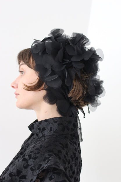 Vintage Sheer Black Head Tie Scarf