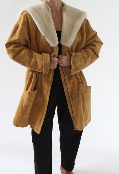 Incredible Vintage Suede & Faux Fur Coat