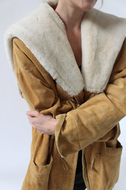 Incredible Vintage Suede & Faux Fur Coat