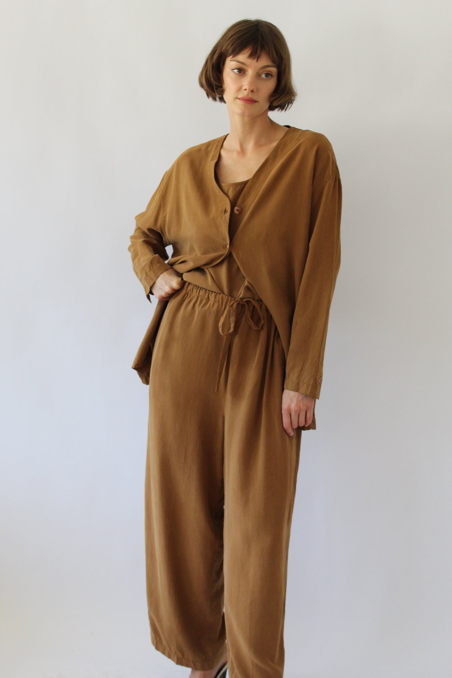 Vintage Faded Sienna Silk 3-Piece Pant Set