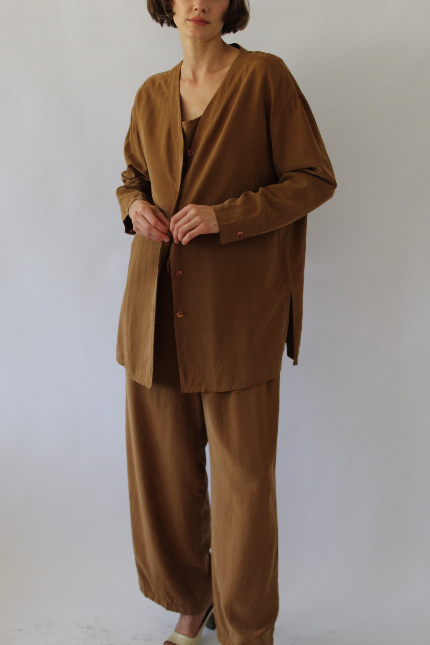 Vintage Faded Sienna Silk 3-Piece Pant Set