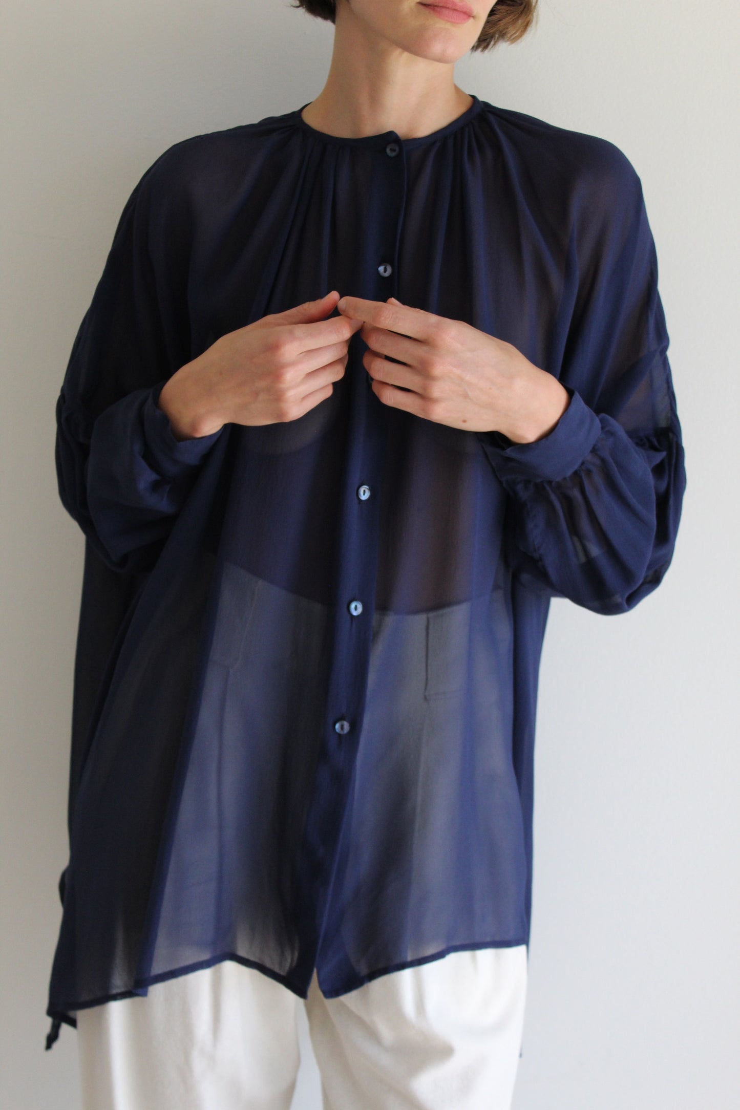 Vintage Midnight Sheer Silk Batwing Blouse
